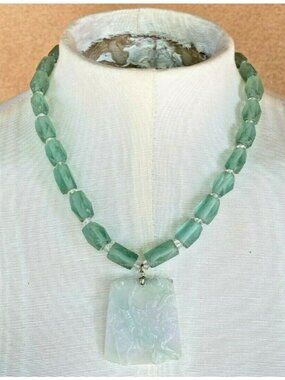 Jade Pendant Necklace African Glass Faceted Beads Crystal Spacers Stg Clasp